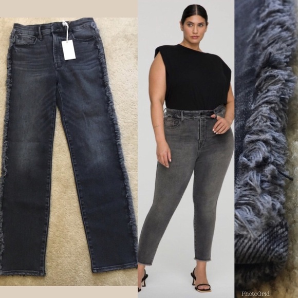 Good American Denim - NWT Rare Good American Good Classic Fray Flex High Rise Fringe Gray Distressed 4